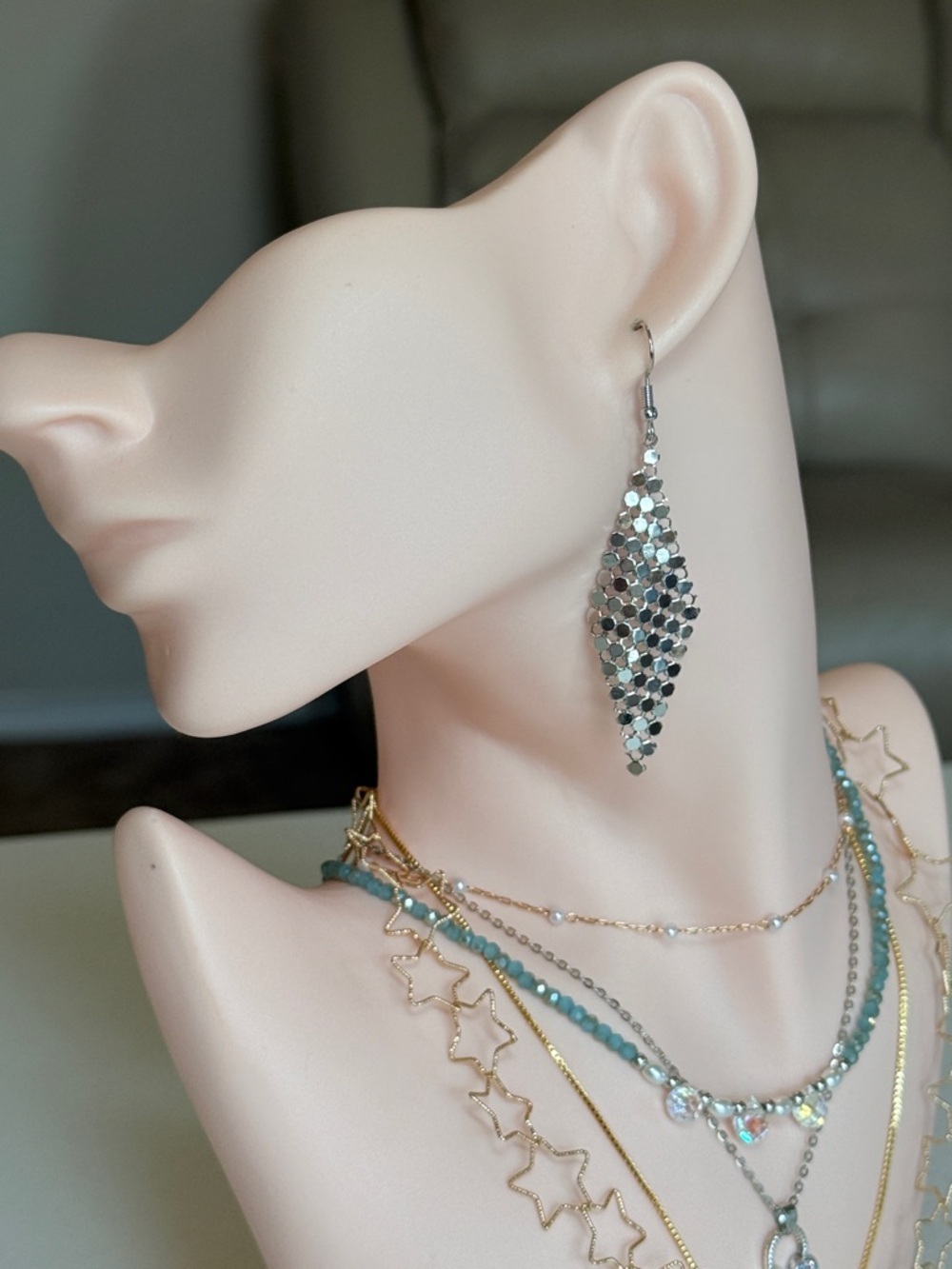 Silver Dangle Sequin Teardrop Earrings